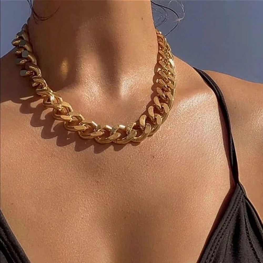 18k gold plated thick choker chain necklace
